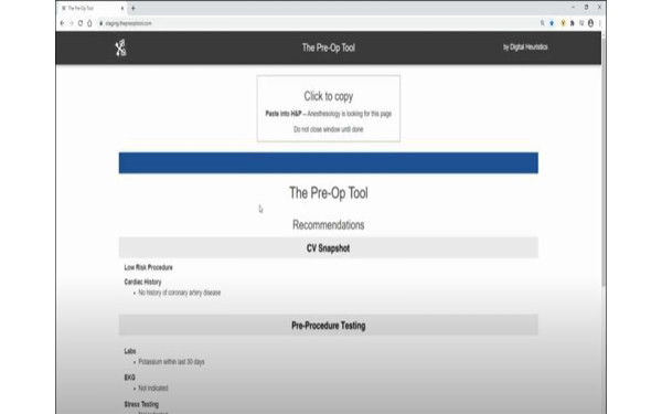 The Pre-Op Tool recommendations